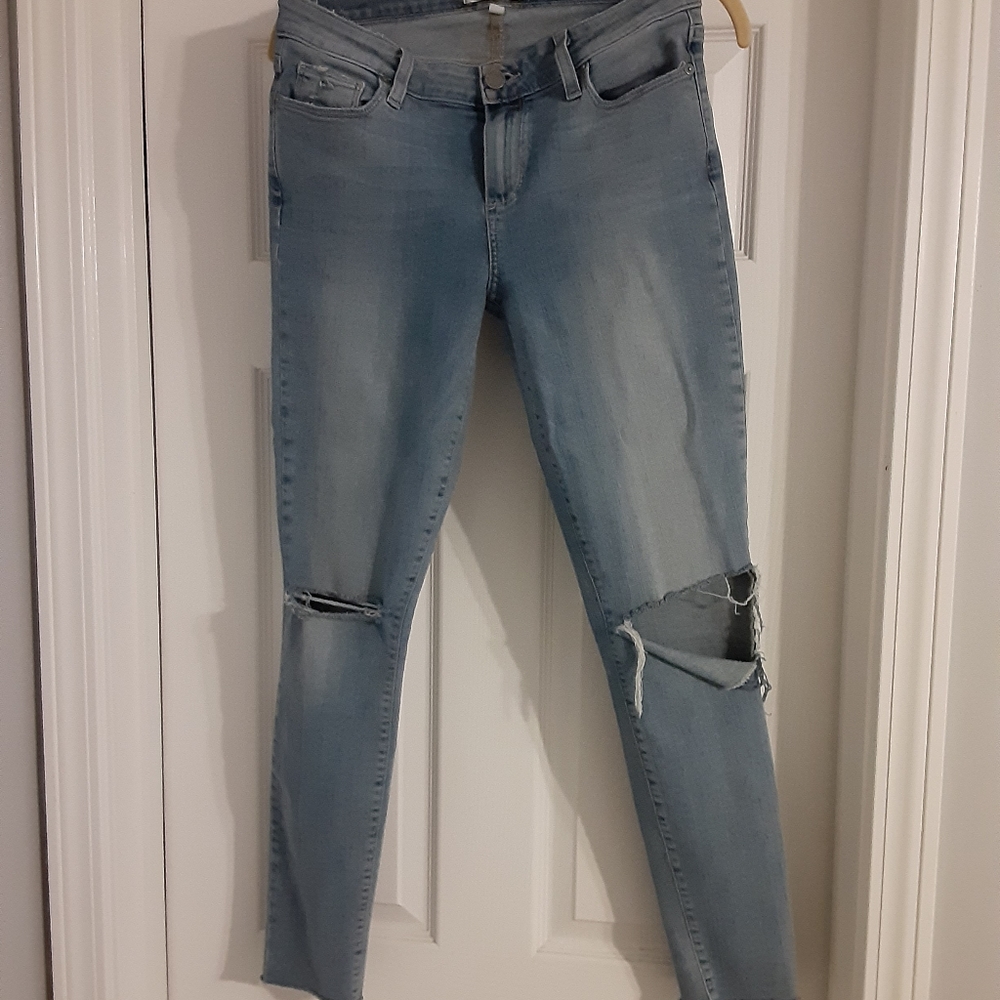 Paige Denim Light Wash Distressed Ankle Jeans